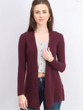 41 Hawthorn Open Front Cashmere Leena Cardigan, Size Large, Burgundy